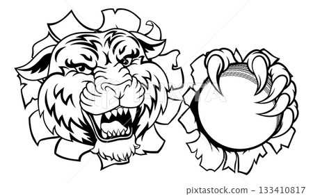 Tiger Cricket Ball Animal Sports Team Mascot 133410817