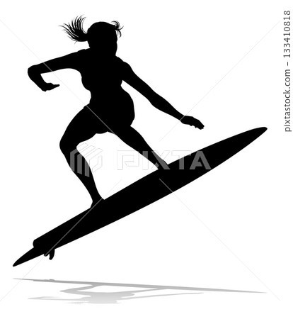 Woman Surfer Surfboard Female Surfer Silhouette 133410818