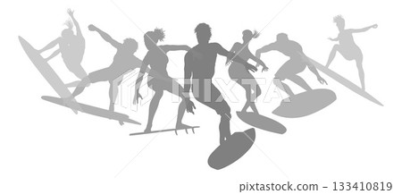 Surfer Surfboard Surfers Men Women Silhouettes 133410819