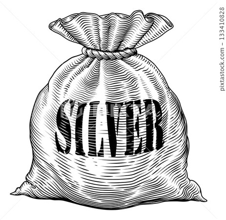 Sack Bag of Silver in Vintage Woodcut Style Sack Bag of Silver in Vintage Woodcut Style 133410828