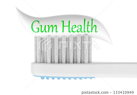 Gum Health concept with toothpaste on toothbrush. 3D rendering Gum Health concept with toothpaste on toothbrush. 3D rendering 133410949