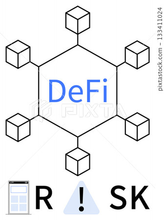 Blockchain network with central DeFi label connected to cubes, highlighting RISK with caution sign. Ideal for fintech education, blockchain seminars, cryptocurrency analysis, financial risk Blockchain network with central DeFi label connected to cubes, highlighting RISK with caution sign. Ideal for fintech education, blockchain seminars, cryptocurrency analysis, financial risk 133411024
