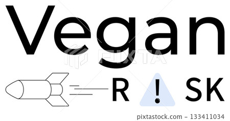 Bold Vegan Risk text with an exclamation mark inside a triangle. Rocket icon represents speed and caution. Ideal for health, awareness, education, nutrition, food safety, lifestyle guidance 133411034