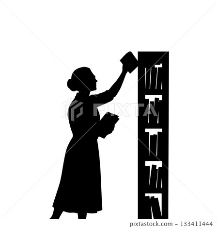 librarian silhouette icon woman picking book shelf illustration librarian silhouette icon woman picking book shelf illustration 133411444
