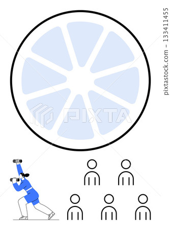 Person with binoculars observing giant pie chart segment, group of people in audience. Ideal for data analysis, market research, presentations, teamwork, audience engagement, market segmentation Person with binoculars observing giant pie chart segment, group of people in audience. Ideal for data analysis, market research, presentations, teamwork, audience engagement, market segmentation 133411455