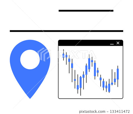 Location pin next to a candlestick chart within a browser window. Ideal for navigation, financial analysis, market trends, travel, data analytics, investment strategies, and technology visuals. Line Location pin next to a candlestick chart within a browser window. Ideal for navigation, financial analysis, market trends, travel, data analytics, investment strategies, and technology visuals. Line 133411472