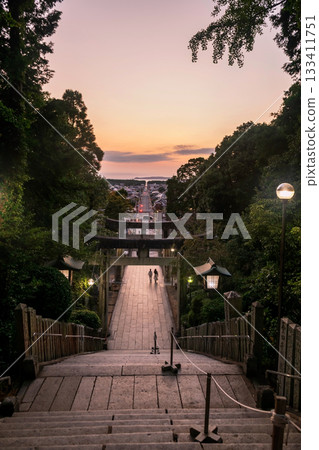 torii gate and city view from Miyajidake temple at sunset, Fukuoka torii gate and city view from Miyajidake temple at sunset, Fukuoka 133411751