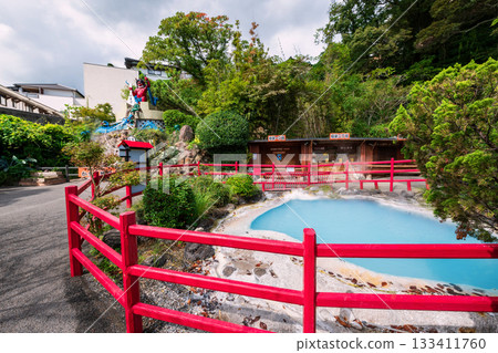 Kamado Jigoku or Cooking Pot Hell and Ujigami guardian god, Beppu Kamado Jigoku or Cooking Pot Hell and Ujigami guardian god, Beppu 133411760