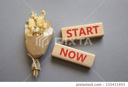 Start now symbol. Wooden blocks with words Start now. Beautiful grey background. Business and Start now concept. Copy space. Start now symbol. Wooden blocks with words Start now. Beautiful grey background. Business and Start now concept. Copy space. 133411933