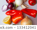 Fresh beautiful ripe organic vegetables against white background. flat lay 133412041