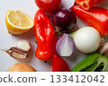 Fresh beautiful ripe organic vegetables against white background. flat lay 133412042