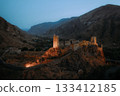 Khertvisi fortress perched on hill with stunning aerial view in mountainous landscape 133412185