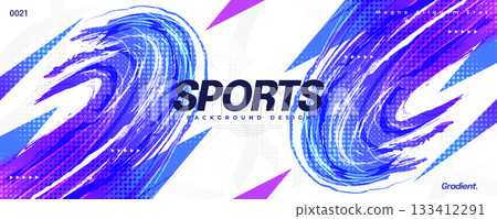 Abstract and Dynamic Sport Background in Colorful Gradient Style and Halftone Effect. Banner, Poster, or Cover Templates for Sports, Fitness, or Events 133412291