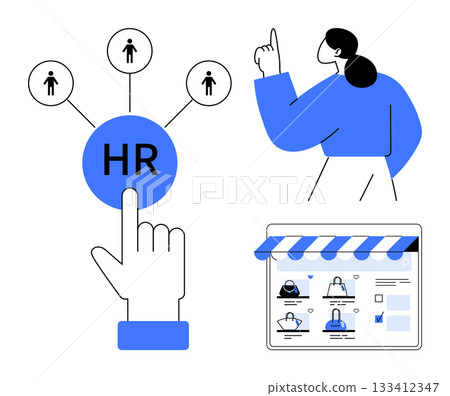 HR professional engaging with digital network and recruitment platform. Ideal for HR, recruitment, talent acquisition, professional networking, business management, corporate strategy, and employee HR professional engaging with digital network and recruitment platform. Ideal for HR, recruitment, talent acquisition, professional networking, business management, corporate strategy, and employee 133412347