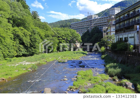 View from the Red Suspension Bridge in the Shiobara district of Nasushiobara City, Tochigi Prefecture 133412383