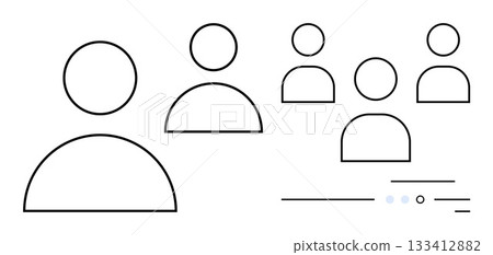 Various sizes of user icons depicted with simple lines suggesting different roles or statuses. Ideal for teamwork, collaboration, social interaction, hierarchy, community, networking, and diversity Various sizes of user icons depicted with simple lines suggesting different roles or statuses. Ideal for teamwork, collaboration, social interaction, hierarchy, community, networking, and diversity 133412882