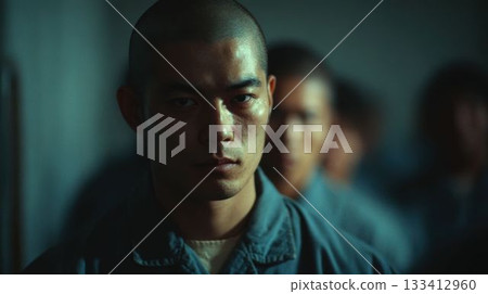 A young inmate gazes intently at the camera. 133412960