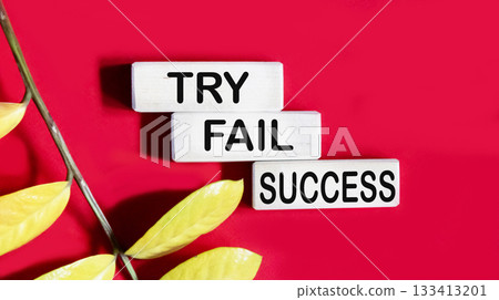 Try Fail Success symbol. Concept words Try Fail Win on wooden blocks. Beautiful red background Try Fail Success symbol. Concept words Try Fail Win on wooden blocks. Beautiful red background 133413201