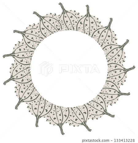 Wreath of leaves and pumpkins on a white background. 133413228