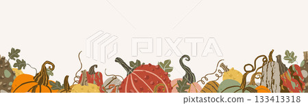 Seamless border of pumpkins with leaves and stems. Seamless border of pumpkins with leaves and stems. 133413318