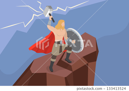 3D Isometric Flat Vector Illustration of Thor, Norse God Of Thunder And Lightning 3D Isometric Flat Vector Illustration of Thor, Norse God Of Thunder And Lightning 133413524