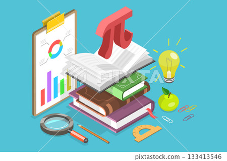 3D Isometric Flat Vector Illustration of Pi Approximation Day, July 22 With Mathematical Elements 3D Isometric Flat Vector Illustration of Pi Approximation Day, July 22 With Mathematical Elements 133413546