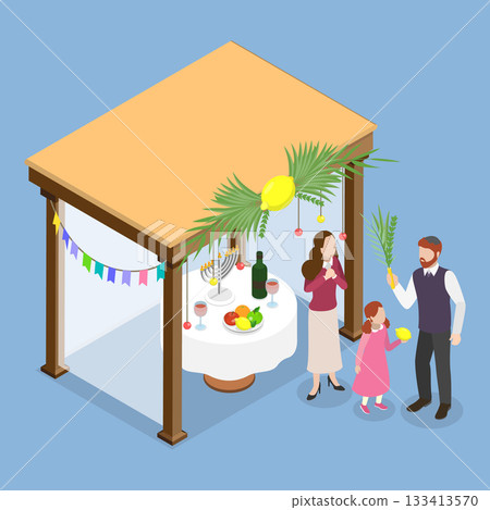 3D Isometric Flat Vector Illustration of Happy Sukkot, Jewish Holiday Sukkoth 133413570
