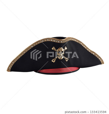 Pirate Hat With Gold Trim and Skull Design for Costume Play or Themed Events 133413594
