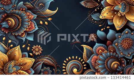 Ornate Diwali Floral Design with Ample Copy Space for Festive Greetings 133414461