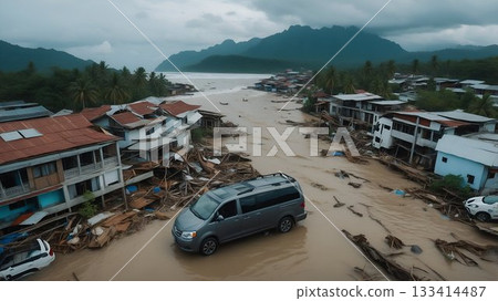 The Aftermath of a Devastating Flood The Impact on Vehicles and Homes in Affected Areas 133414487