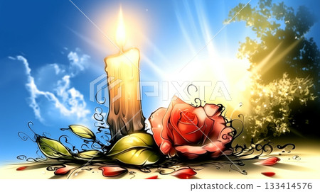 Artistic Candle and Rose Illustration for Indian Celebrations 133414576