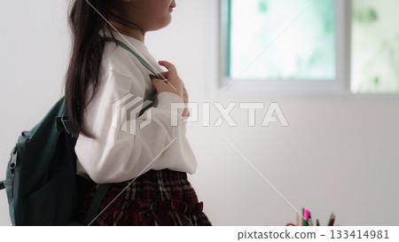 Young Girl with Backpack Ready for School 133414981
