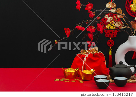 Background with festive decorations for Lunar New Year celebration 133415217