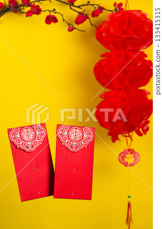 Background with red envelopes and Chinese decorations 133415315