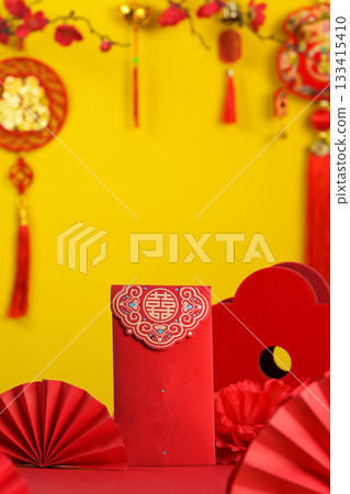 Background with red envelope and Chinese decorations Background with red envelope and Chinese decorations 133415410