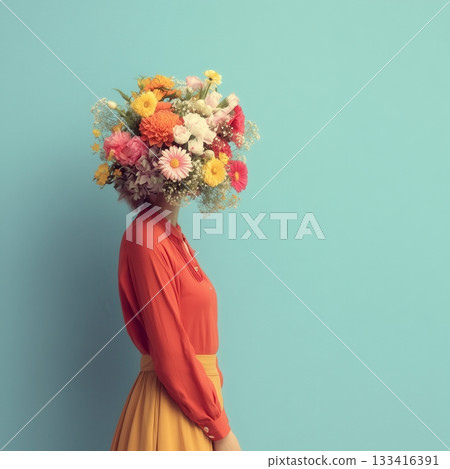 A girl with a flower instead of a head. 133416391