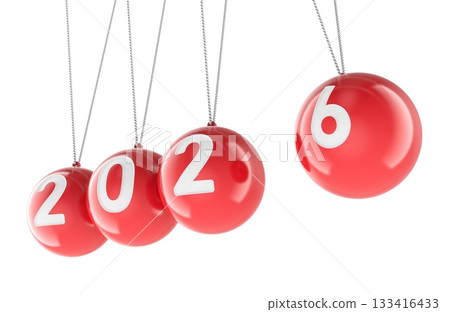 Red pendulum 2026 balls, new year concept. 3D rendering 133416433