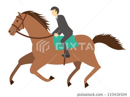 A man in a suit riding a horse 133416504