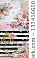 Vertical pink floral and stripe collage with glitter and pearls 133416660