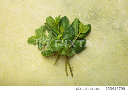 Fresh green mint leaves bunch green background herb aromatic ingredient natural Fresh green mint leaves bunch green background herb aromatic ingredient natural 133416790