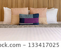 Luxurious Bedroom with Comfortable Bed and Soft Pillows in a Cozy Home Setting 133417025