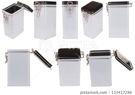 Coffee storage box isolated on white background steel iron old 133417296