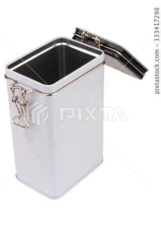 Coffee storage box isolated on white background steel iron old Coffee storage box isolated on white background steel iron old 133417298