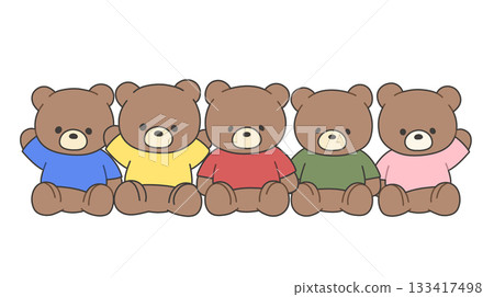 穿著衣服的彩色泰迪熊 / 排好隊，坐下，可愛的角色 133417498