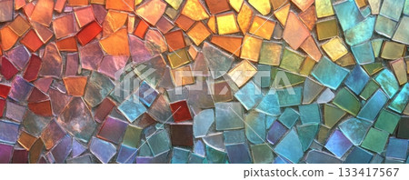 Colorful mosaic tile pattern with diverse shades and textures. Artistic and creative design concept 133417567