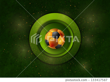 Golden soccer ball on the grunge green background with dots particles 133417587