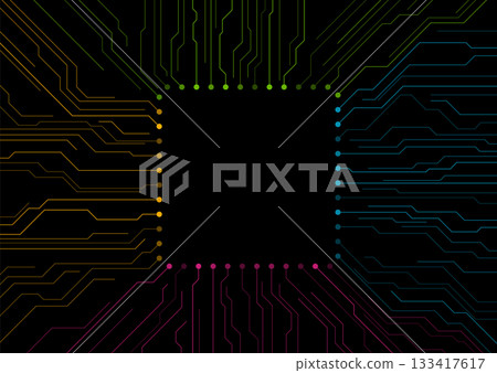Colorful circuit board lines abstract futuristic tech background 133417617