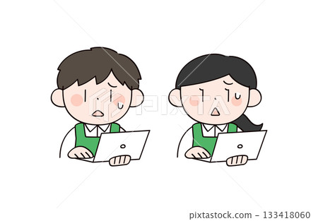 超市男女店員操作電腦的插圖 133418060