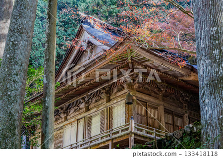 旅海山橫造寺院內的秋景 133418118