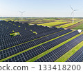 Solar panels and wind turbines. Sustainable energy.. 133418200